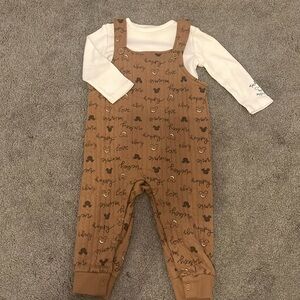 Disney Baby 6-9M White Long Sleeve with Overall Set. No tags, never worn.
